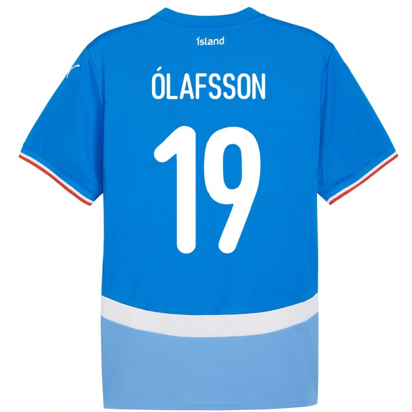 Danxen Homme Maillot Islande Sigurdur Stefán Ólafsson #19 Bleu Tenues Domicile 24-26 T-Shirt
