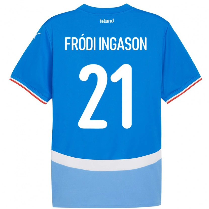 Danxen Homme Maillot Islande Helgi Fródi Ingason #21 Bleu Tenues Domicile 24-26 T-Shirt