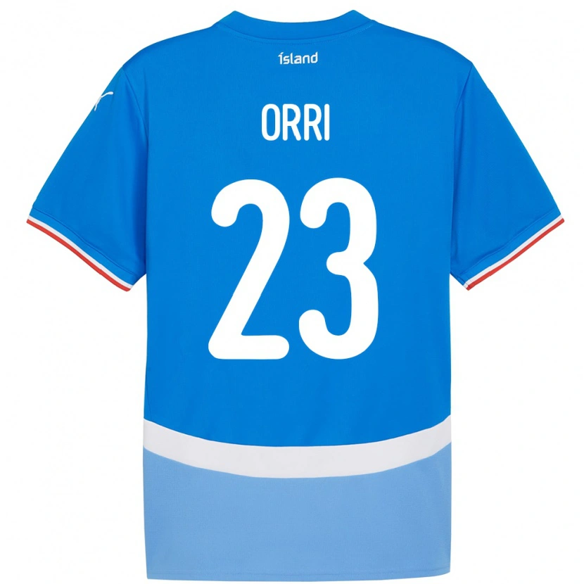 Danxen Homme Maillot Islande Ágúst Orri Thorsteinsson #23 Bleu Tenues Domicile 24-26 T-Shirt