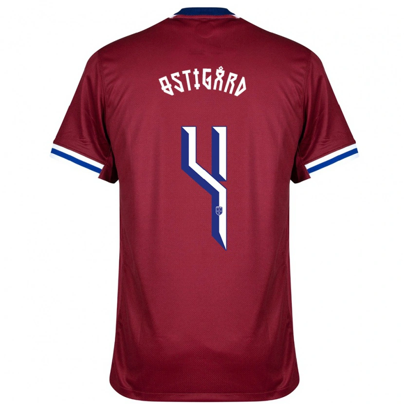 Danxen Homme Maillot Norvège Leo Østigård #4 Rouge Bleu Blanc Tenues Domicile 24-26 T-Shirt