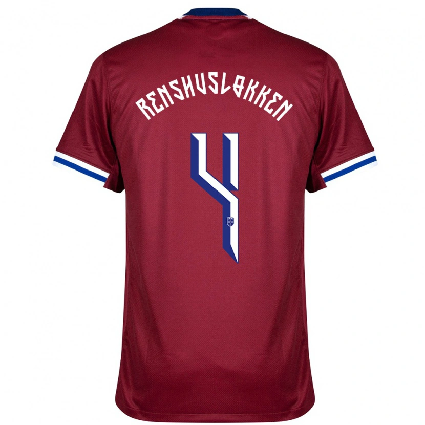 Danxen Homme Maillot Norvège Jesper Renshusløkken #4 Rouge Bleu Blanc Tenues Domicile 24-26 T-Shirt