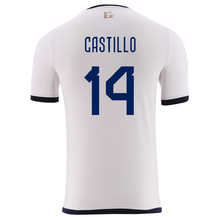 Danxen Homme Maillot Équateur Darío Castillo #14 Blanc Tenues Extérieur 24-26 T-Shirt