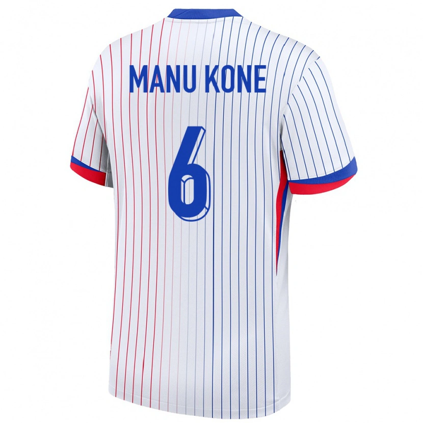 Danxen Homme Maillot France Manu Koné #6 Blanc Tenues Extérieur 24-26 T-Shirt