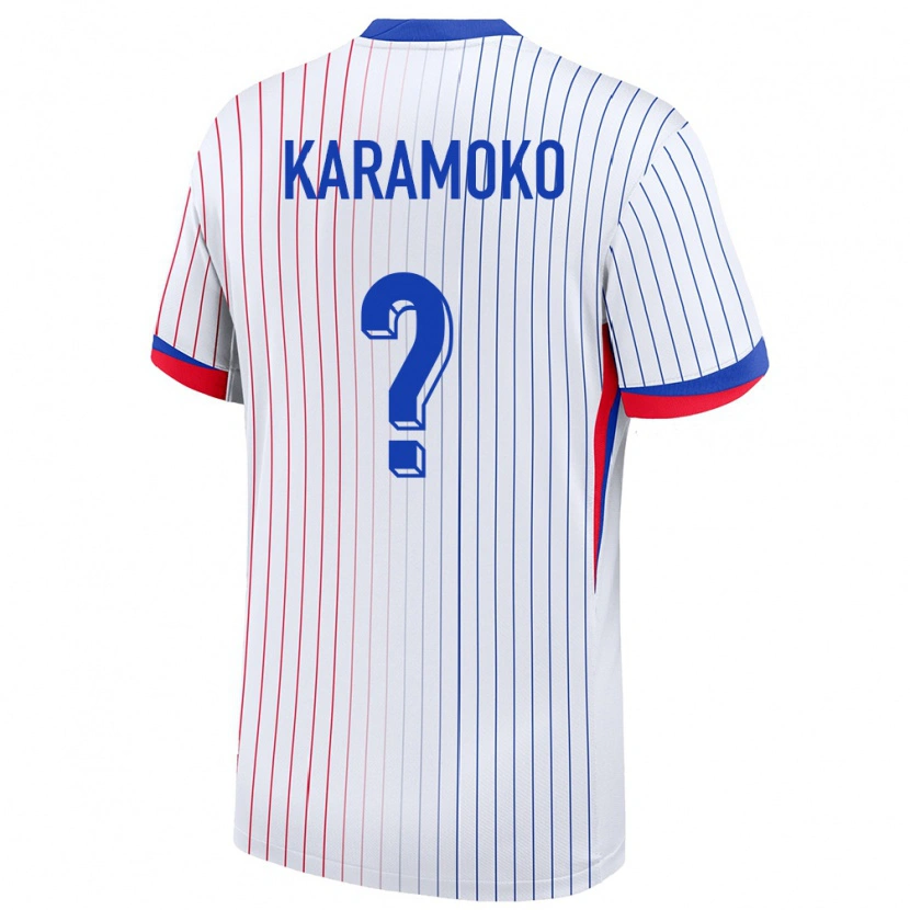 Danxen Homme Maillot France Noah Karamoko #0 Blanc Tenues Extérieur 24-26 T-Shirt