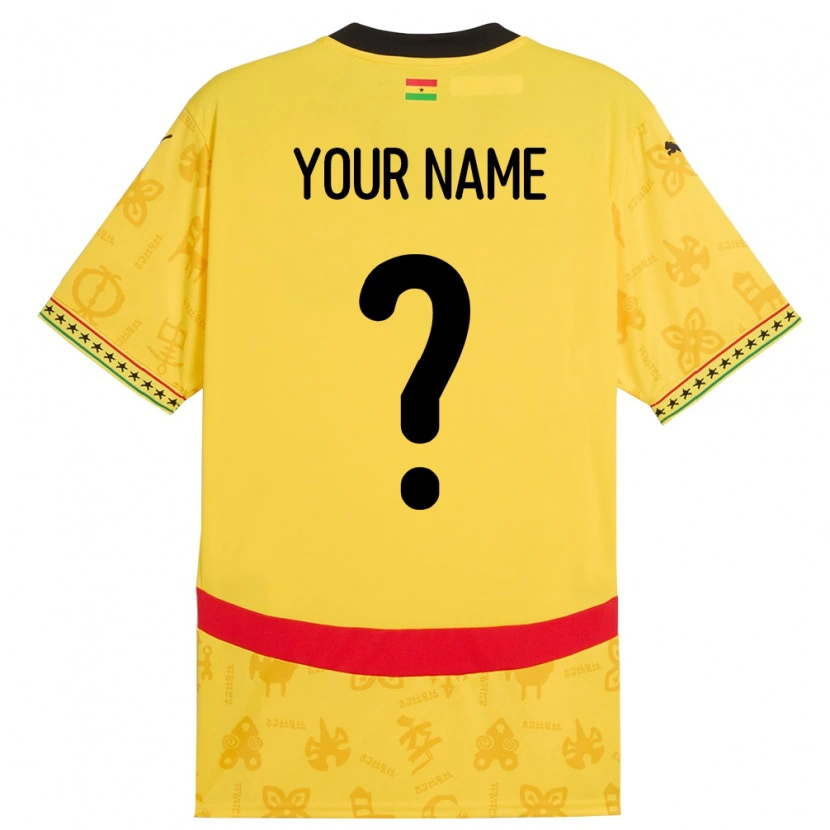 Danxen Homme Maillot Ghana Votre Nom #0 Jaune Tenues Extérieur 24-26 T-Shirt