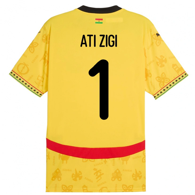 Danxen Homme Maillot Ghana Lawrence Ati Zigi #1 Jaune Tenues Extérieur 24-26 T-Shirt