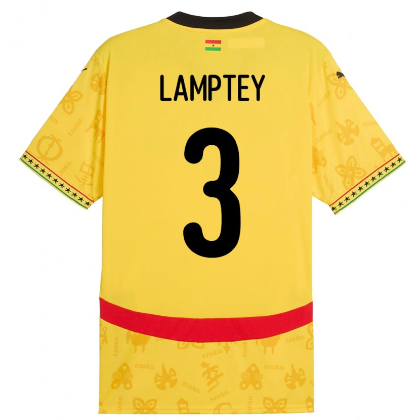 Danxen Homme Maillot Ghana Tariq Lamptey #3 Jaune Tenues Extérieur 24-26 T-Shirt