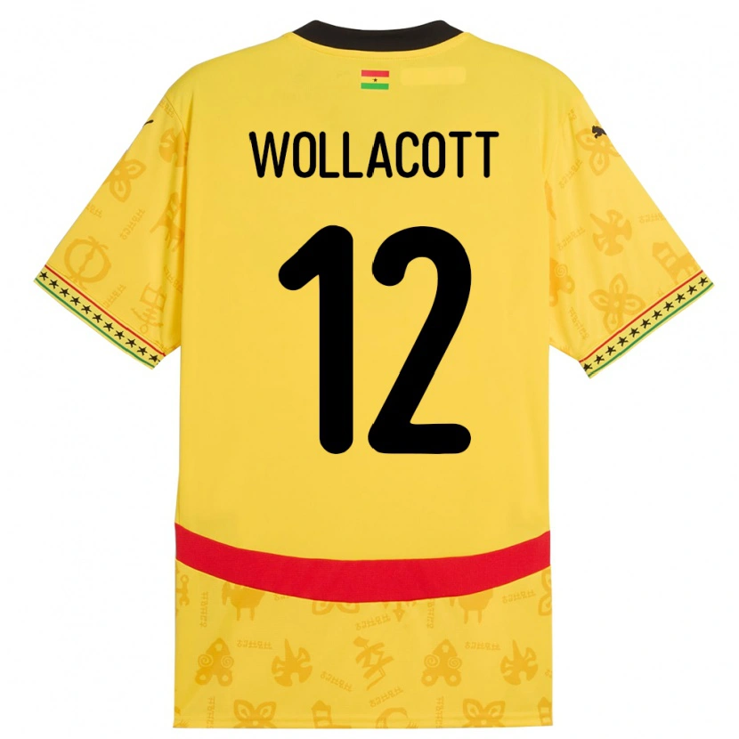 Danxen Homme Maillot Ghana Joe Wollacott #12 Jaune Tenues Extérieur 24-26 T-Shirt
