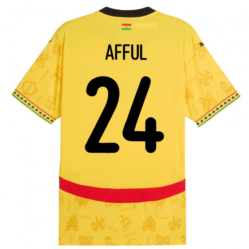 Danxen Homme Maillot Ghana Isaac Afful #24 Jaune Tenues Extérieur 24-26 T-Shirt