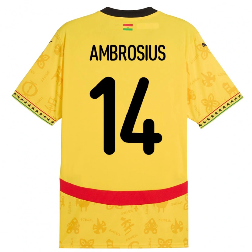 Danxen Homme Maillot Ghana Stephan Ambrosius #14 Jaune Tenues Extérieur 24-26 T-Shirt