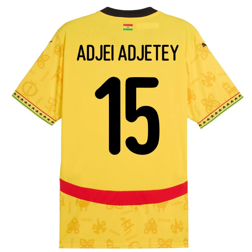 Danxen Homme Maillot Ghana Jonas Adjei Adjetey #15 Jaune Tenues Extérieur 24-26 T-Shirt