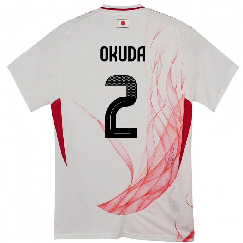 Danxen Homme Maillot Japon Hayato Okuda #2 Blanc Tenues Extérieur 24-26 T-Shirt