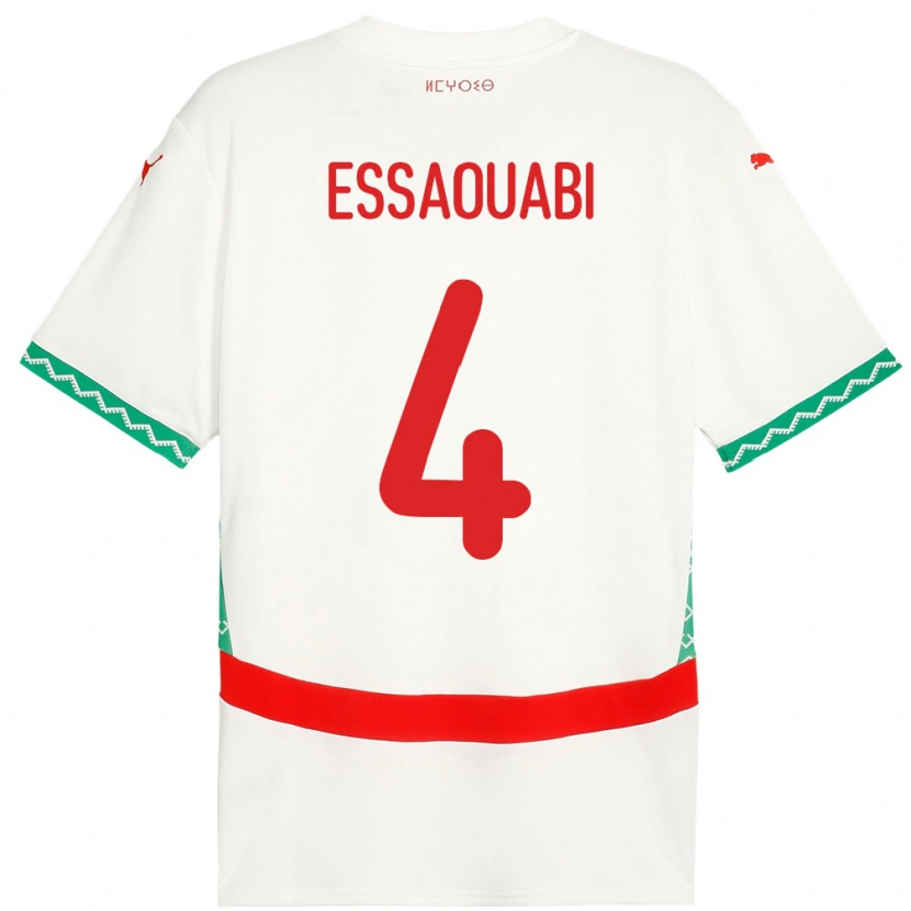 Danxen Homme Maillot Maroc Hatim Essaouabi #4 Blanc Tenues Extérieur 24-26 T-Shirt