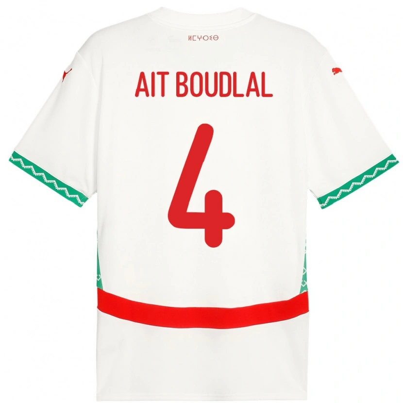 Danxen Homme Maillot Maroc Abdelhamid Ait Boudlal #4 Blanc Tenues Extérieur 24-26 T-Shirt