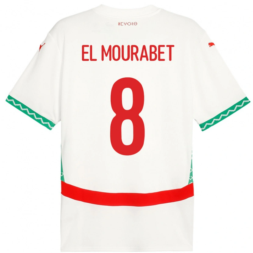 Danxen Homme Maillot Maroc Samir El Mourabet #8 Blanc Tenues Extérieur 24-26 T-Shirt