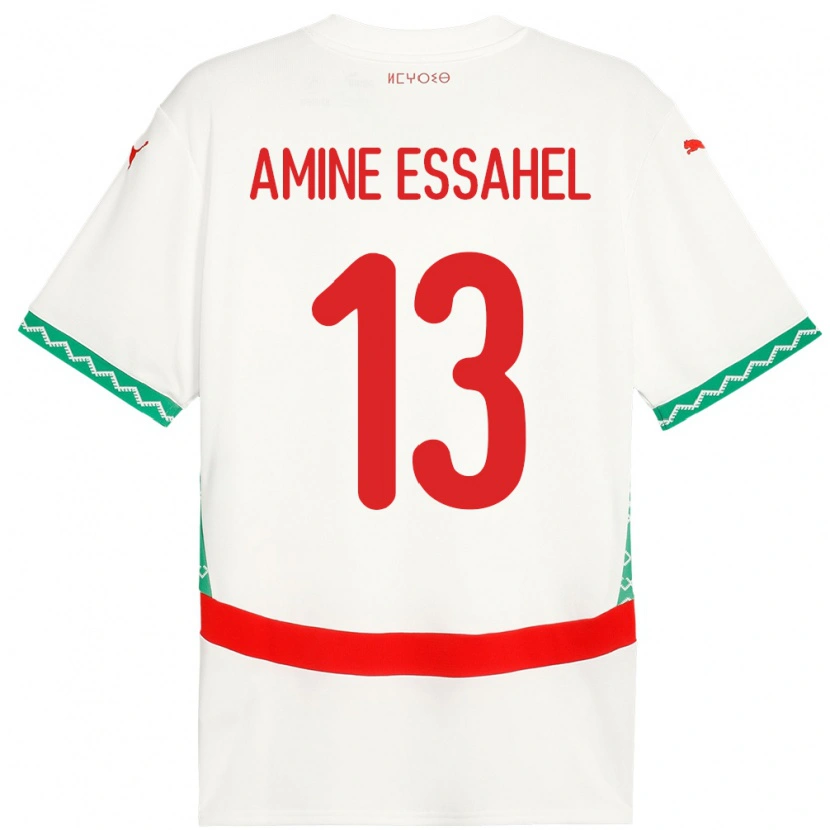 Danxen Homme Maillot Maroc Mohamed Amine Essahel #13 Blanc Tenues Extérieur 24-26 T-Shirt