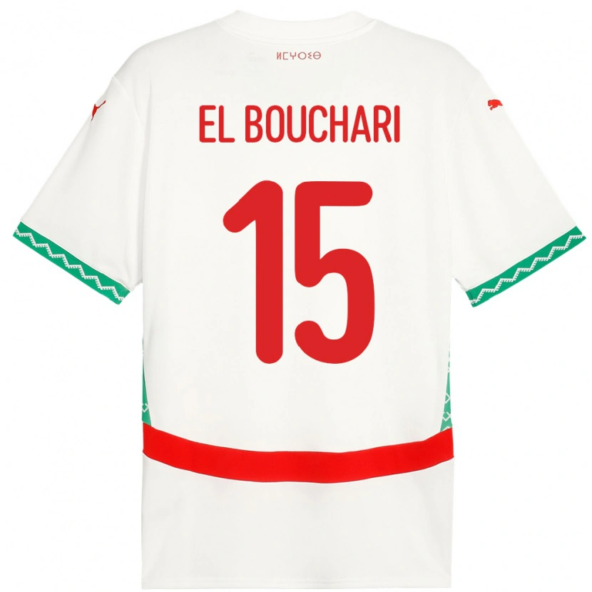 Danxen Homme Maillot Maroc Bilal El Bouchari #15 Blanc Tenues Extérieur 24-26 T-Shirt