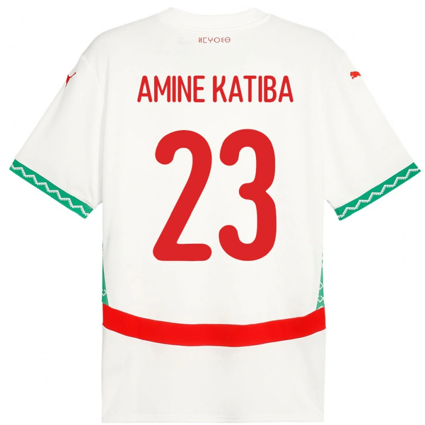 Danxen Homme Maillot Maroc Mohamed Amine Katiba #23 Blanc Tenues Extérieur 24-26 T-Shirt