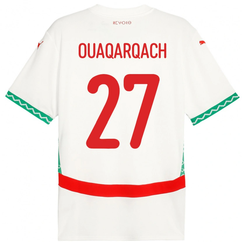 Danxen Homme Maillot Maroc Abdelkader Ouaqarqach #27 Blanc Tenues Extérieur 24-26 T-Shirt