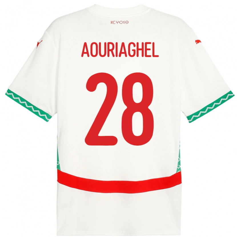 Danxen Homme Maillot Maroc Yassin Aouriaghel #28 Blanc Tenues Extérieur 24-26 T-Shirt