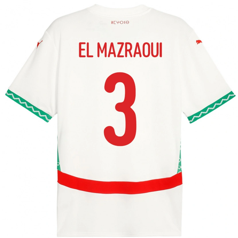 Danxen Homme Maillot Maroc Noussair El Mazraoui #3 Blanc Tenues Extérieur 24-26 T-Shirt