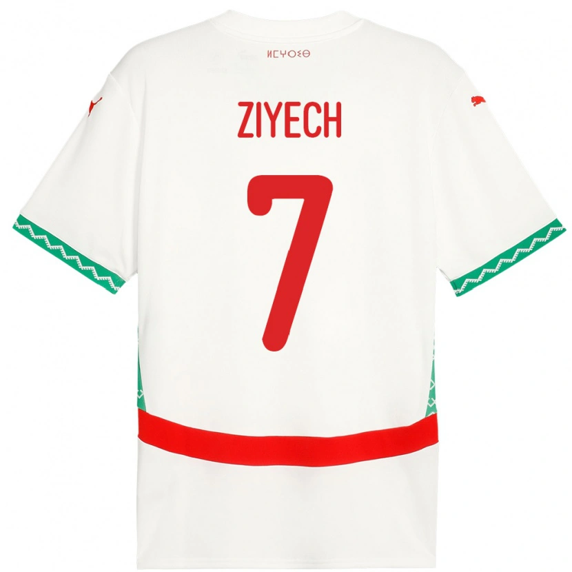 Danxen Homme Maillot Maroc Hakim Ziyech #7 Blanc Tenues Extérieur 24-26 T-Shirt