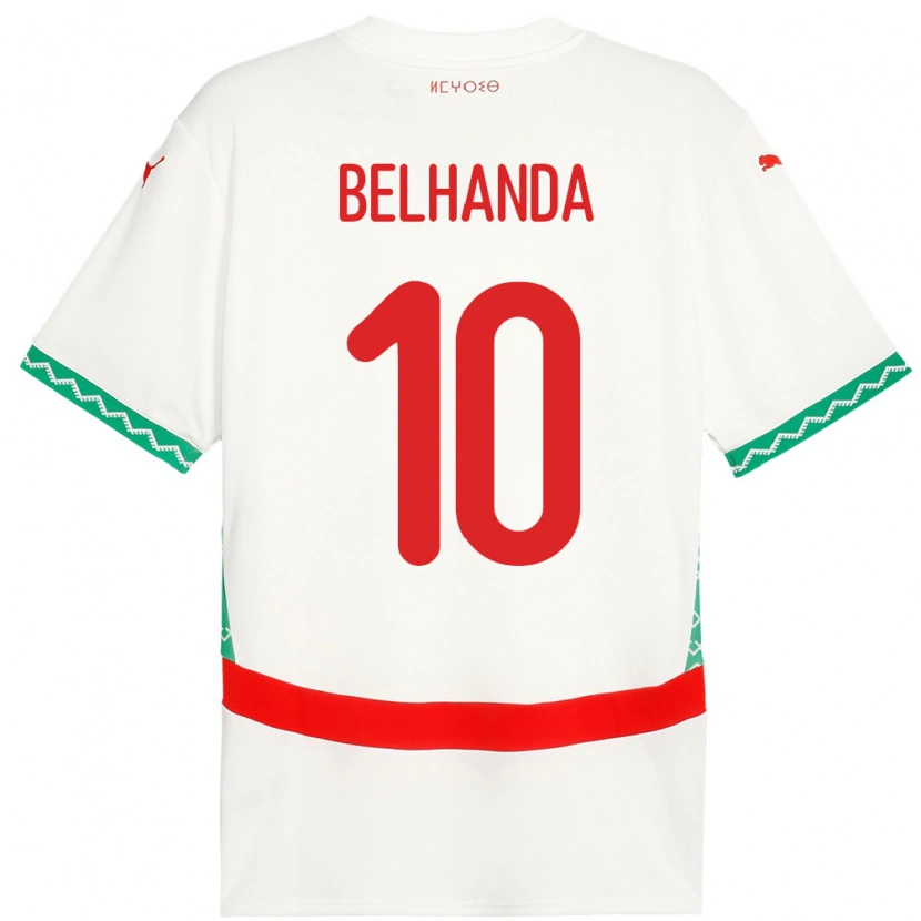Danxen Homme Maillot Maroc Youness Belhanda #10 Blanc Tenues Extérieur 24-26 T-Shirt