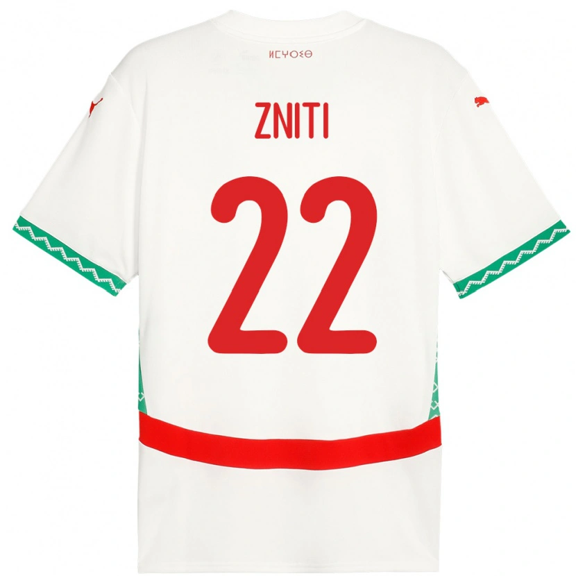 Danxen Homme Maillot Maroc Anas Zniti #22 Blanc Tenues Extérieur 24-26 T-Shirt