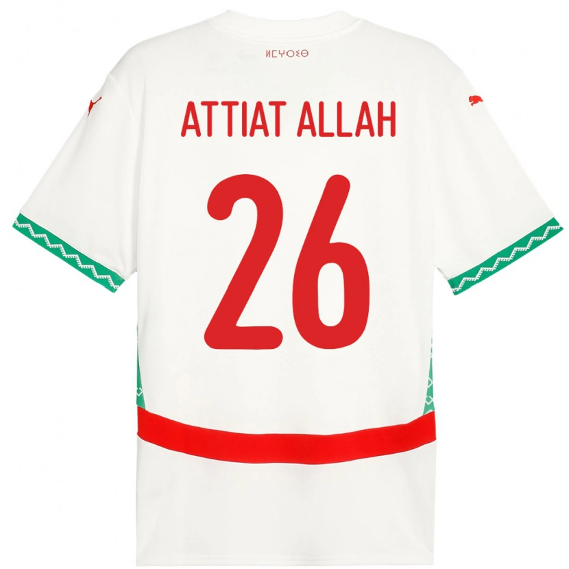 Danxen Homme Maillot Maroc Yahia Attiat-Allah #26 Blanc Tenues Extérieur 24-26 T-Shirt