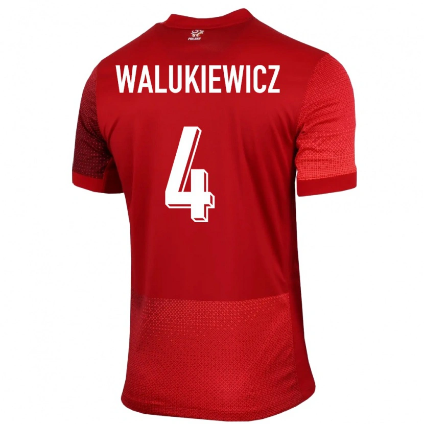 Danxen Homme Maillot Pologne Sebastian Walukiewicz #4 Rouge Tenues Extérieur 24-26 T-Shirt
