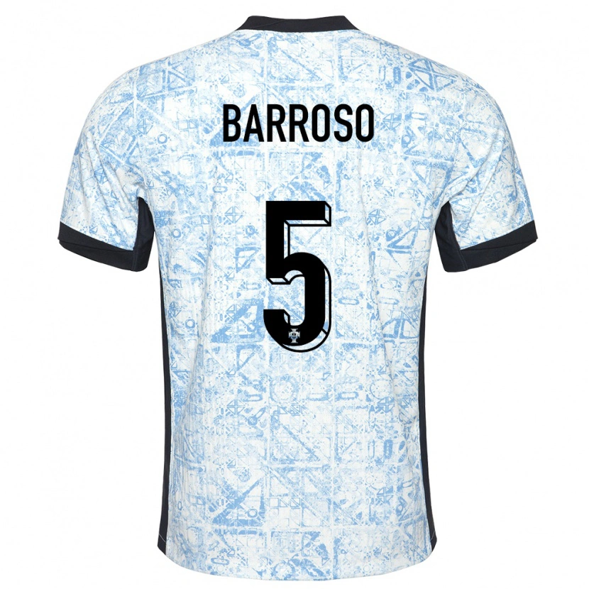 Danxen Homme Maillot Portugal Leonardo Barroso #5 Bleu Crème Tenues Extérieur 24-26 T-Shirt