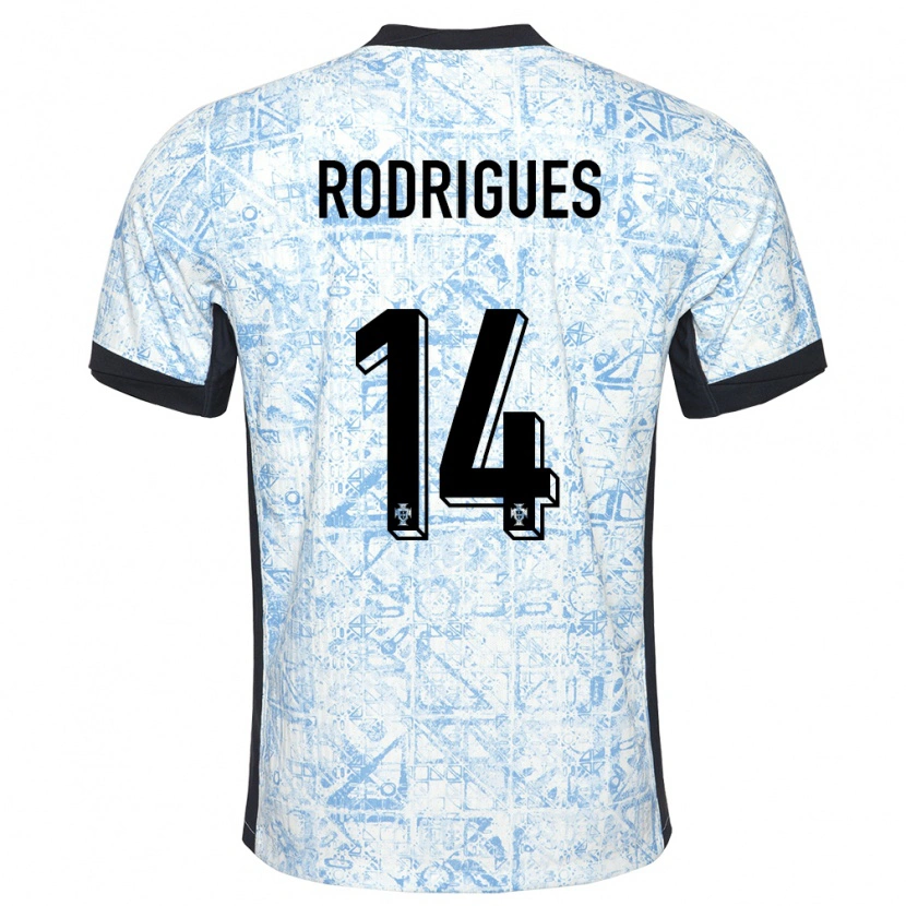 Danxen Homme Maillot Portugal Diego Rodrigues #14 Bleu Crème Tenues Extérieur 24-26 T-Shirt