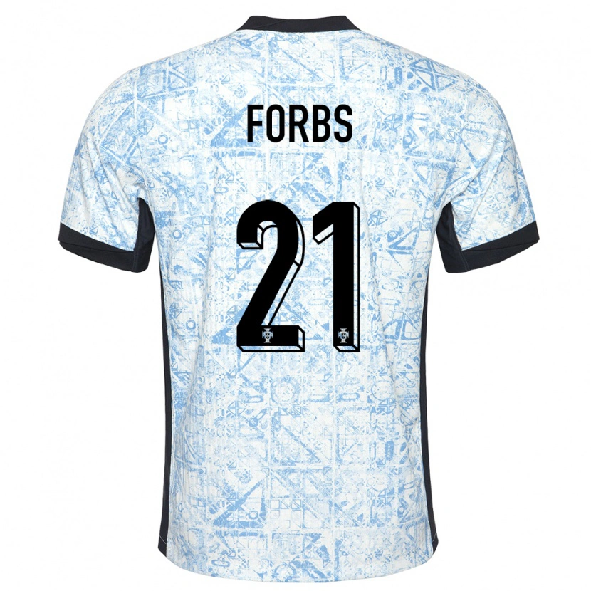 Danxen Homme Maillot Portugal Carlos Forbs #21 Bleu Crème Tenues Extérieur 24-26 T-Shirt