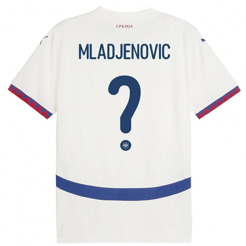 Danxen Homme Maillot Serbie Uros Mladjenovic #0 Blanc Tenues Extérieur 24-26 T-Shirt