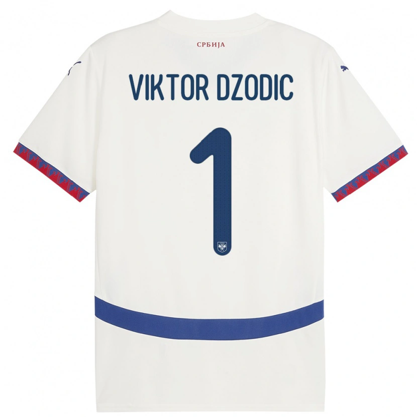 Danxen Homme Maillot Serbie Viktor Dzodic #1 Blanc Tenues Extérieur 24-26 T-Shirt
