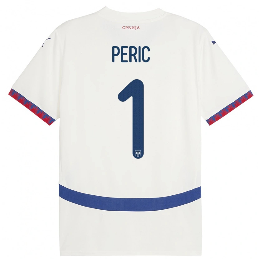 Danxen Homme Maillot Serbie Strahinja Peric #1 Blanc Tenues Extérieur 24-26 T-Shirt