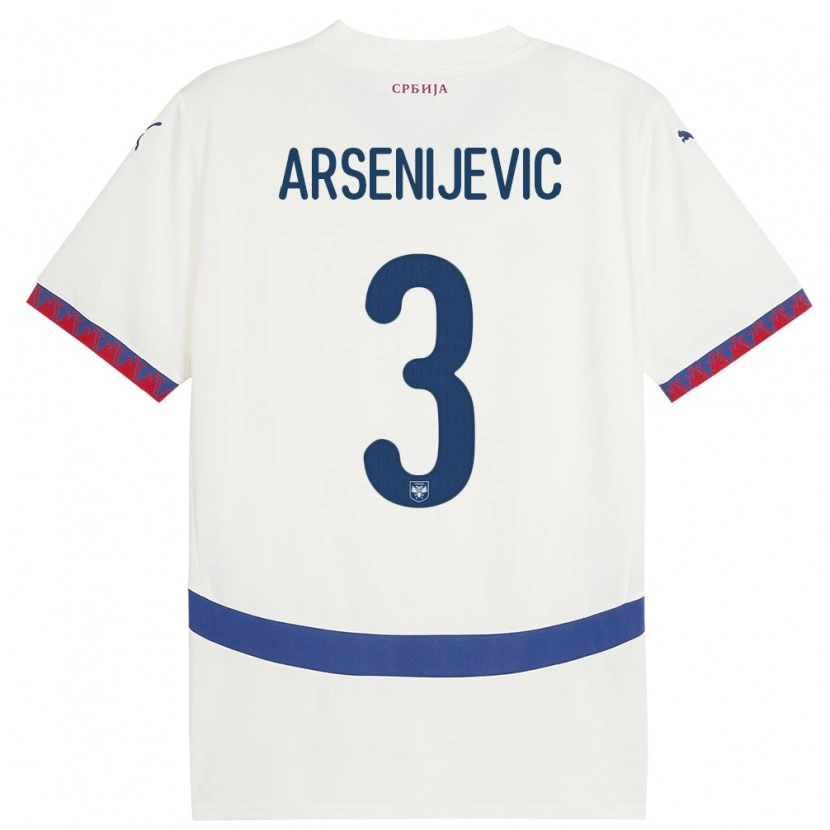 Danxen Homme Maillot Serbie Andrej Arsenijevic #3 Blanc Tenues Extérieur 24-26 T-Shirt