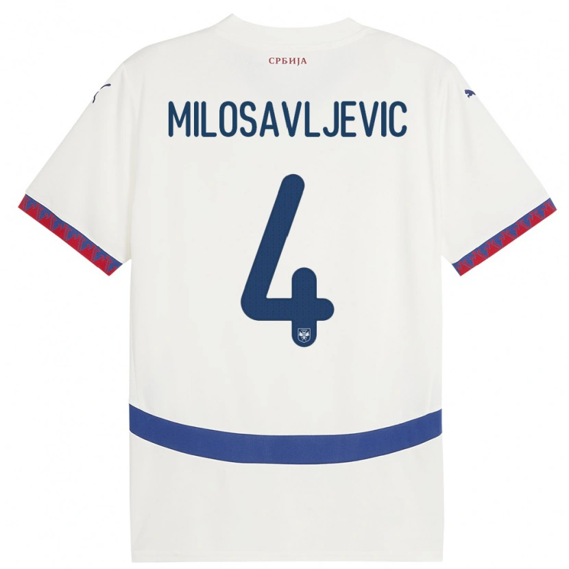 Danxen Homme Maillot Serbie Veljko Milosavljevic #4 Blanc Tenues Extérieur 24-26 T-Shirt