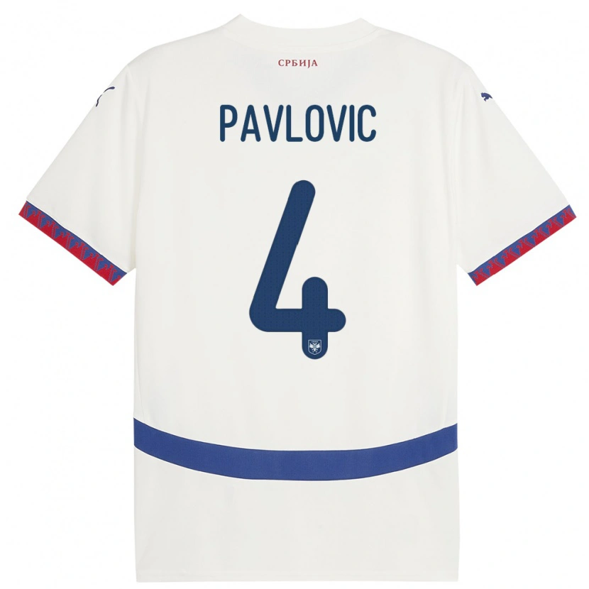 Danxen Homme Maillot Serbie Andrej Pavlovic #4 Blanc Tenues Extérieur 24-26 T-Shirt