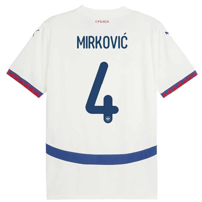 Danxen Homme Maillot Serbie Nemanja Mirković #4 Blanc Tenues Extérieur 24-26 T-Shirt