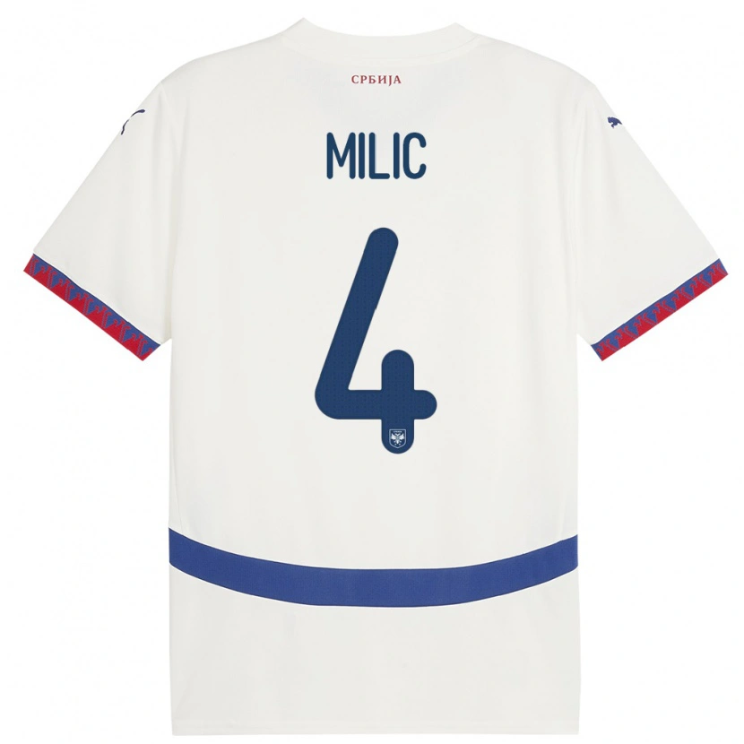 Danxen Homme Maillot Serbie Lazar Milic #4 Blanc Tenues Extérieur 24-26 T-Shirt