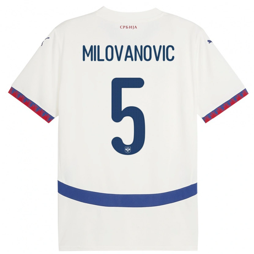 Danxen Homme Maillot Serbie Mateja Milovanovic #5 Blanc Tenues Extérieur 24-26 T-Shirt