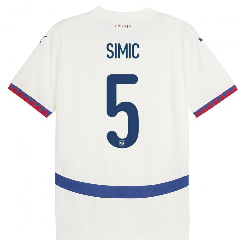 Danxen Homme Maillot Serbie Nikola Simic #5 Blanc Tenues Extérieur 24-26 T-Shirt
