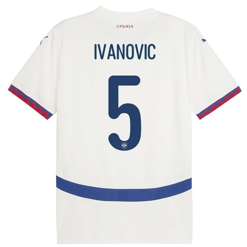 Danxen Homme Maillot Serbie Mijat Ivanovic #5 Blanc Tenues Extérieur 24-26 T-Shirt