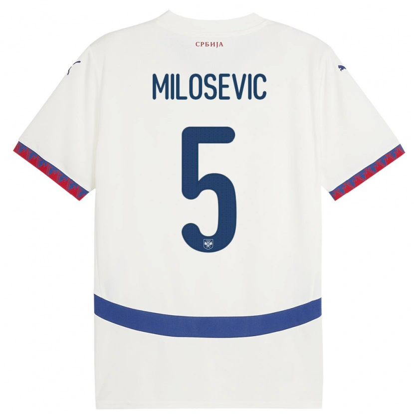 Danxen Homme Maillot Serbie Jovan Milosevic #5 Blanc Tenues Extérieur 24-26 T-Shirt