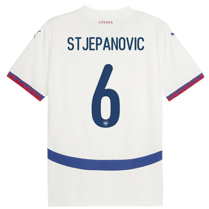 Danxen Homme Maillot Serbie Mateja Stjepanovic #6 Blanc Tenues Extérieur 24-26 T-Shirt