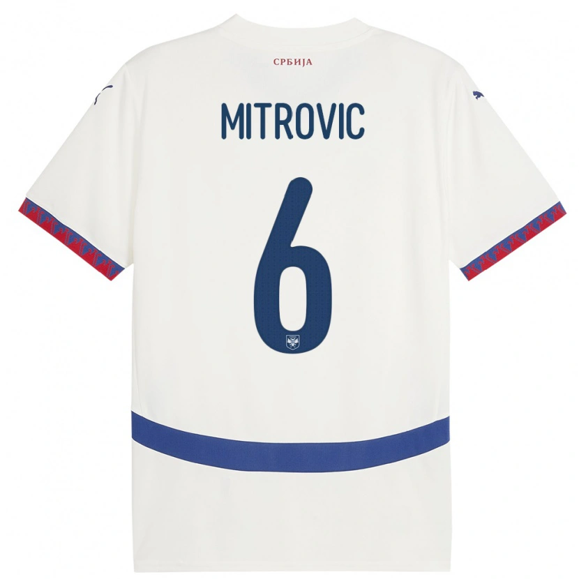 Danxen Homme Maillot Serbie Matija Mitrovic #6 Blanc Tenues Extérieur 24-26 T-Shirt