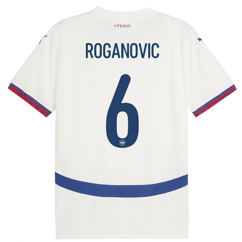 Danxen Homme Maillot Serbie Vuk Roganovic #6 Blanc Tenues Extérieur 24-26 T-Shirt