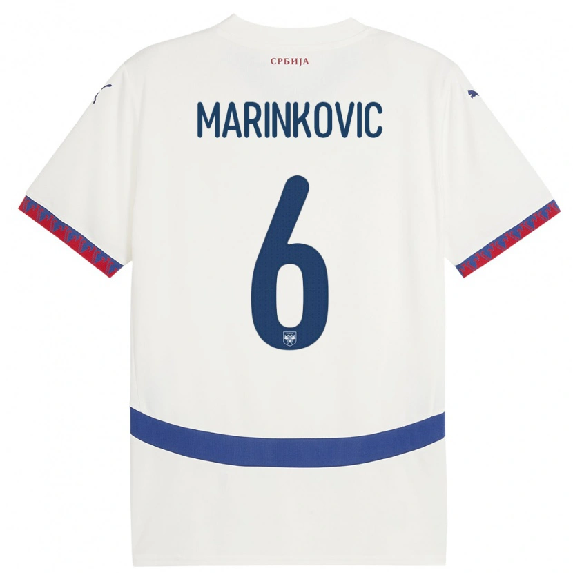 Danxen Homme Maillot Serbie Vojin Marinkovic #6 Blanc Tenues Extérieur 24-26 T-Shirt