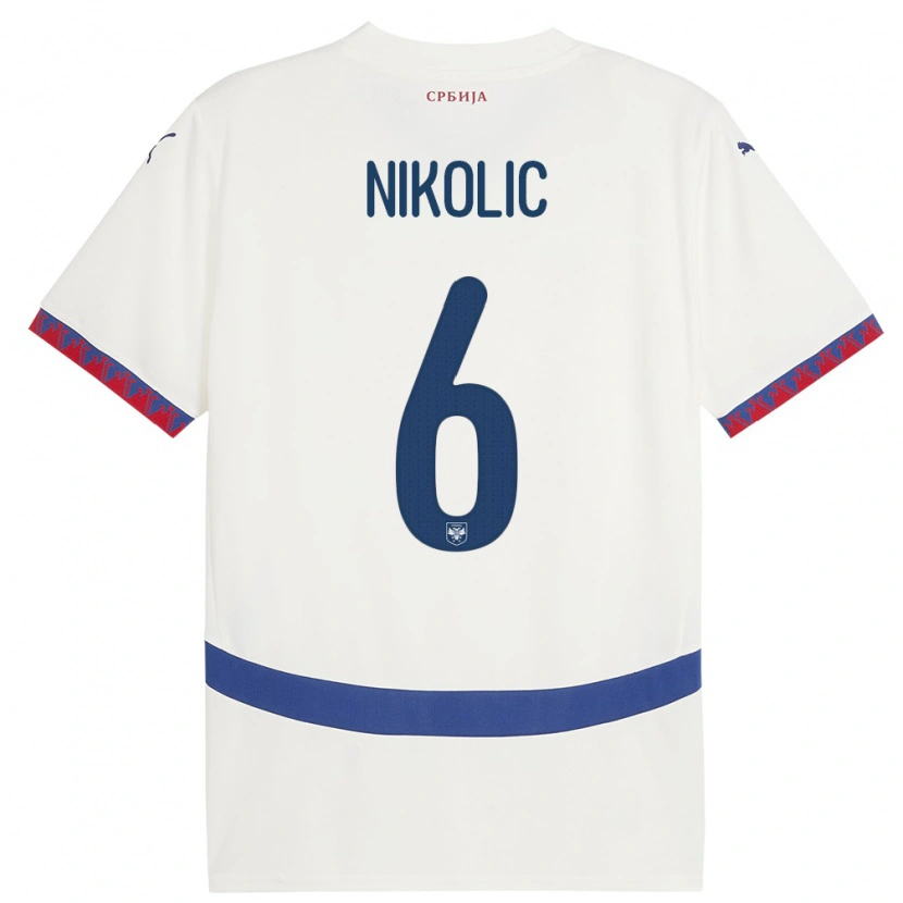 Danxen Homme Maillot Serbie Lazar Nikolic #6 Blanc Tenues Extérieur 24-26 T-Shirt